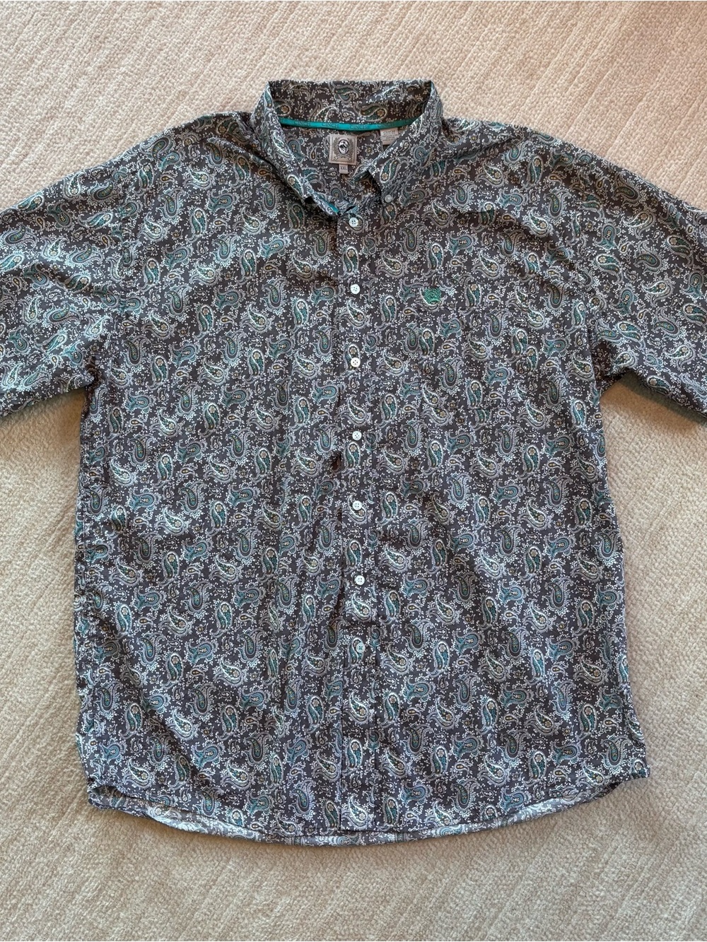 Cinch Men’s Paisley Button-Down Shirt - Green/Black XXL